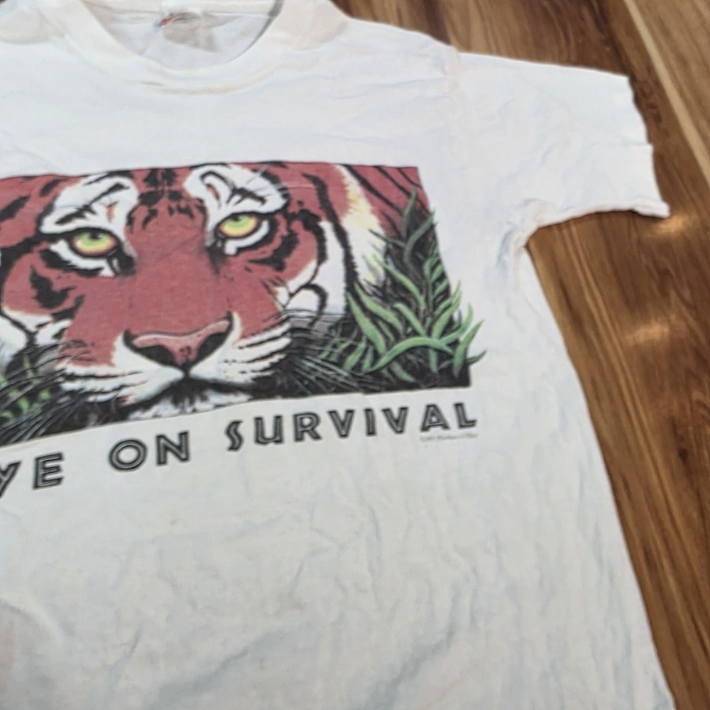 Vtg Eye On Survival Tiger Shirt Human-I-Tees Mens Small Fruit Of The Loom 90s - Picture 4 of 8